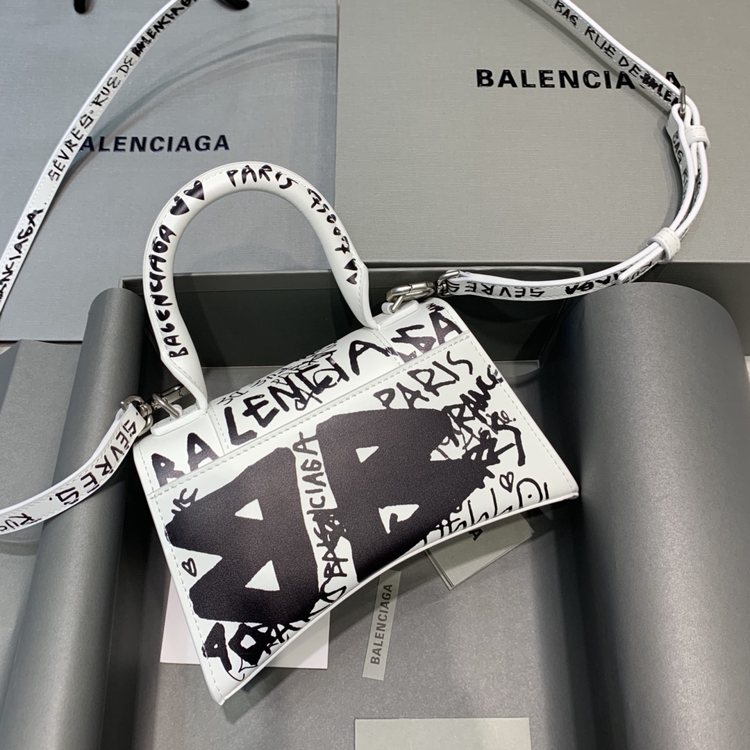 Balenciaga Hourglass XS Handbag Graffiti Shoulder Bag White